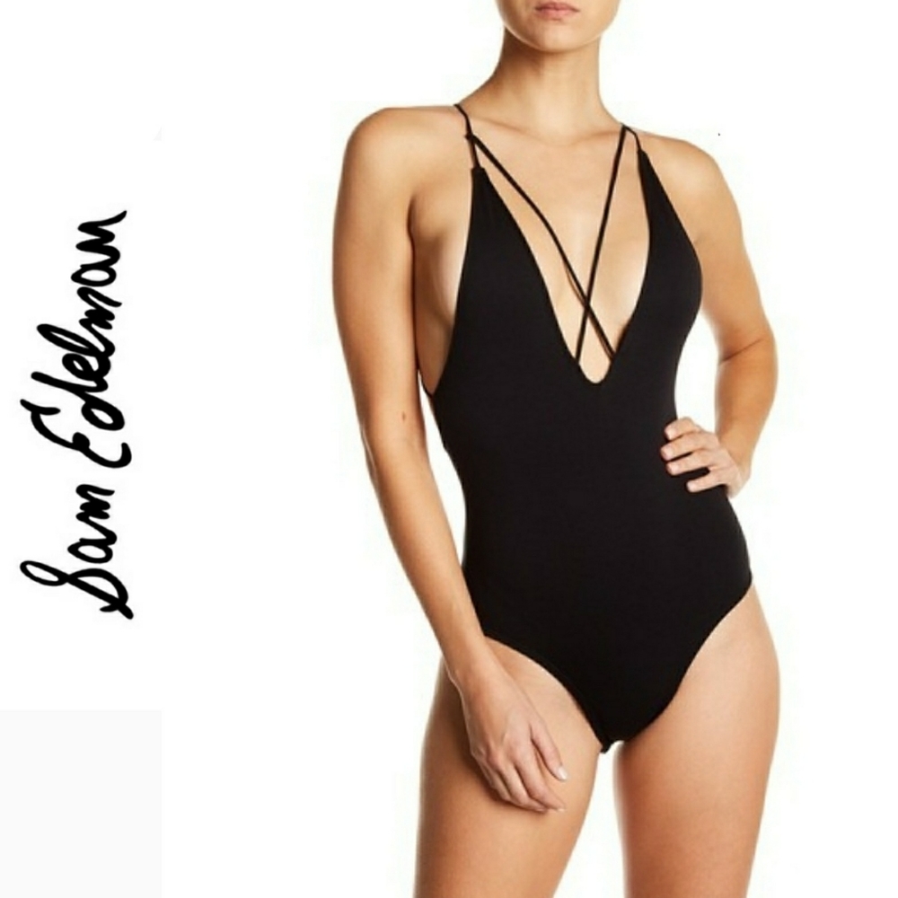 Sam Edelman Black Deep V Strappy Bodysuit NWT